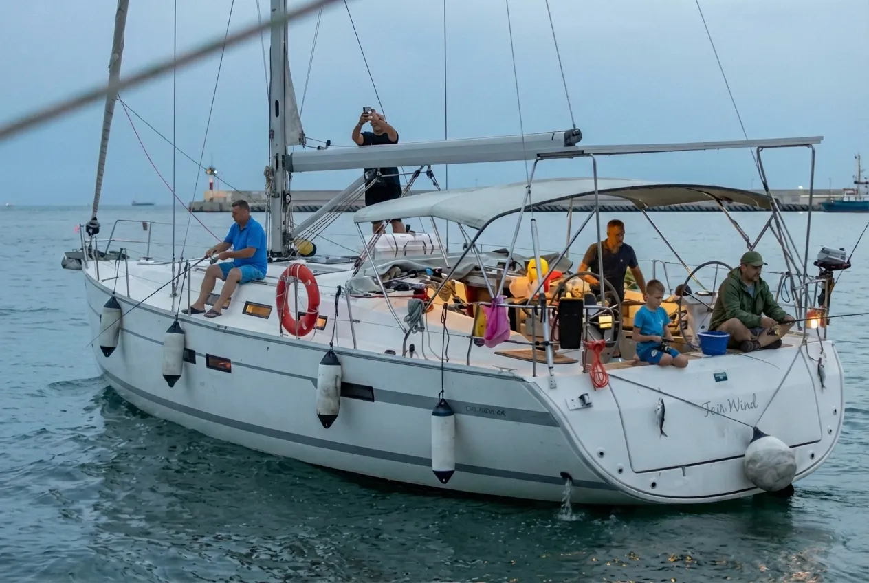 משפחה נהנית מדיג משותף על סיפון יאכטה בחיפה